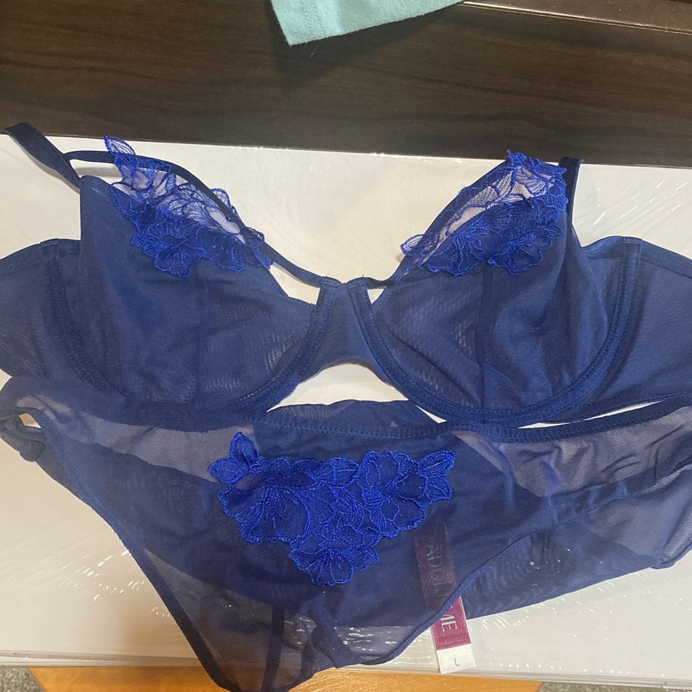 Adore Me Royal Blue Lace Bra Setsexy blue Adore Me set